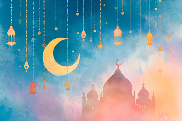 Watercolor Ramadan Symbols