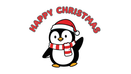 Festive Penguin Wishing Happy Christmas - Cute Vector Illustration