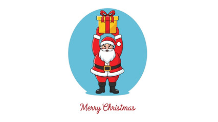 Merry Christmas Vector Illustration Cheerful Santa Claus Holding Gift