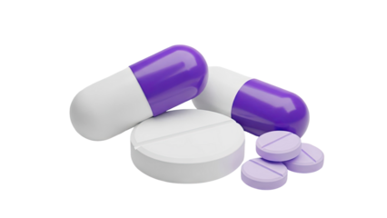 Collection of Purple and White Pills and Capsules