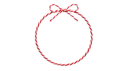 Red and White Striped Twine String Bow Circle Frame Isolated on White