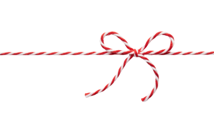Red and White Striped Baker's Twine Bow isolated on White Background
