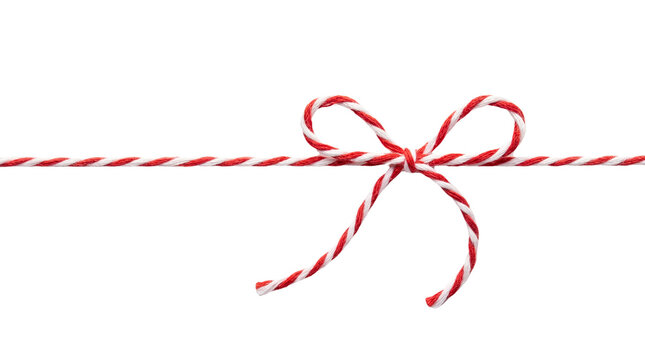 Red and White Striped Baker's Twine Bow isolated on White Background
