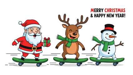 Festive Fun Santa, Reindeer, and Snowman Skateboard into the Holidays © Maziaa