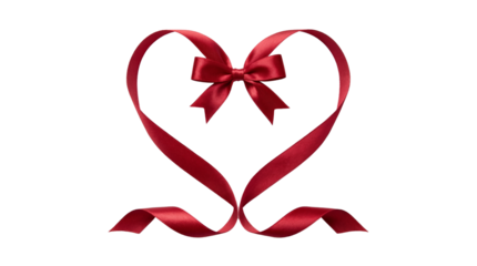 Red Satin Ribbon Heart with Bow Isolated on White Background