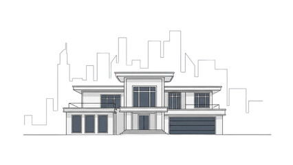 Fototapeta premium Modern House Illustration with Cityscape Background