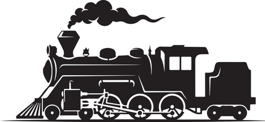 Black silhouette of a steam locomotive emitting smoke © e2