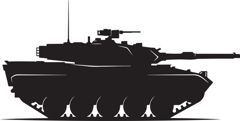 Black silhouette of a military tank with gun and antenna © e2