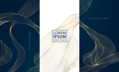 Luxury abstract wave pattern, elegant gold lines, Japanese design, flow sea texture. Premium vector background, wine, cosmetic packaging, chocolate labels, modern wallpapers.