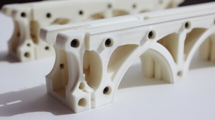 Detailed medium view of a bracket prototype made with rapid 3D printing emphasizing structural features and design innovation for bespoke millwork