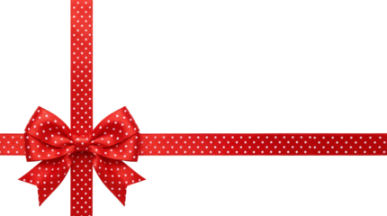 Red Polka Dot Gift Ribbon Bow and Strip Isolated Vector Illustration on White Background
