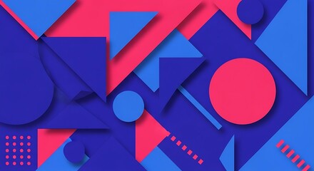 Obraz premium Dynamic Abstract Geometric Shapes Background in Blue and Pink.