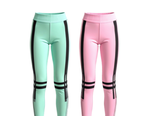 Two sets of athletic leggings side-by-side, different pastel hues and accents