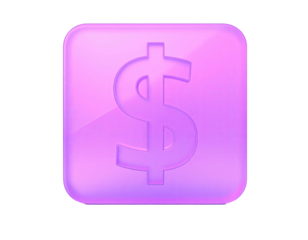 Pink, glowing dollar symbol icon in a rounded square against a black backdrop