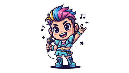 Colorful cartoon character sings with microphone in hand happily on stage