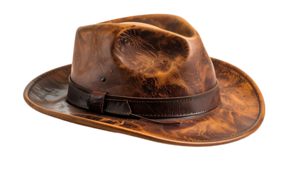 Richly textured fedora in shades of brown, rests on black background