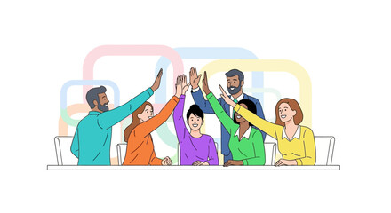 Diverse Group of People High Fiving Together.