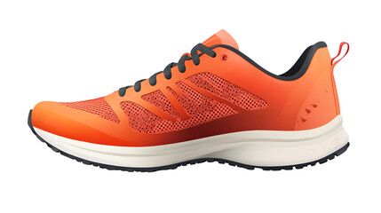 Vibrant orange sporty running shoe with breathable mesh panels and sleek design on white background for fitness and athletic activities