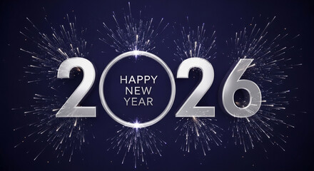 Image of metallic numbers 2026 with fireworks on dark background, symbolizing New Year celebration, festive mood, and an optimistic outlook for future events