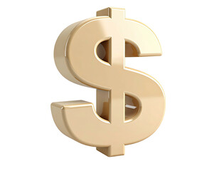 A golden, three-dimensional dollar sign against a transparent background