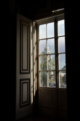 Fototapeta premium Beyond the window you can see trees and a garden.유리창 너머로 나무와 정원이 보입니다.