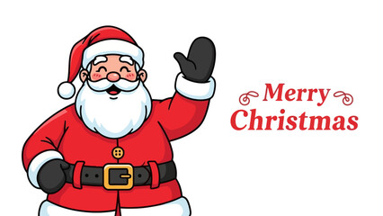 Festive Santa Claus Waving Hand Illustration for Christmas Greetings © Rindii
