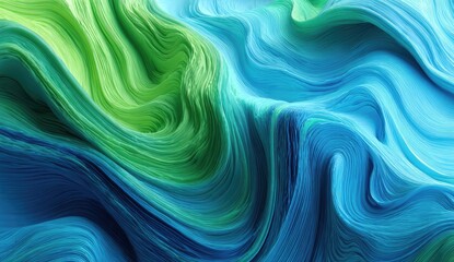 Flowing, abstract composition of teal and vibrant green swirls creating a mesmerizing design