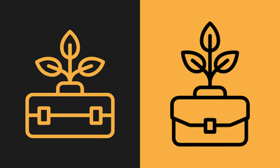 Business growth and new ideas concept illustrated by briefcase with plant icon