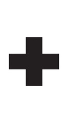 Obraz premium Minimalist black cross symbol on white background; simple geometric icon.