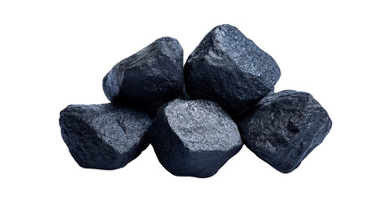 Black coal rock mineral energy resource fossil fuel shiny surface rough texture natural material geology industrial use isolated on transparency background
