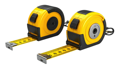 Two yellow and black measuring tapes on black background