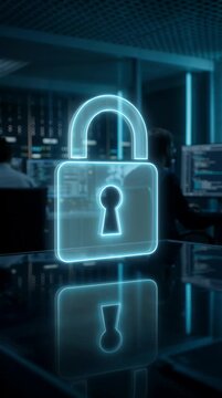 Neon padlock security symbol technology digital information protection