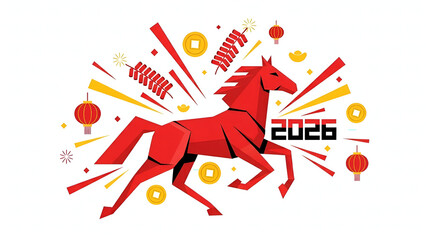 Vector Flat Prompt: Dynamic Chinese New Year 2026 (Year of the Horse)