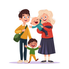 Obraz premium Family gathering with happy children, parents. Diverse characters celebrating special events together in flat vector illustration with joy and warmth.