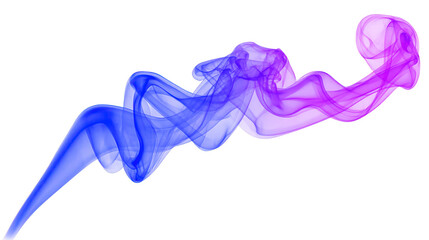 Fototapeta premium Colorful blue and purple smoke swirl, abstract flowing wave pattern on transparent background, modern art design, dreamy and ethereal mood
