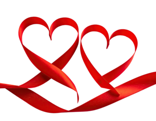 Two red heart-shaped ribbons against a black background