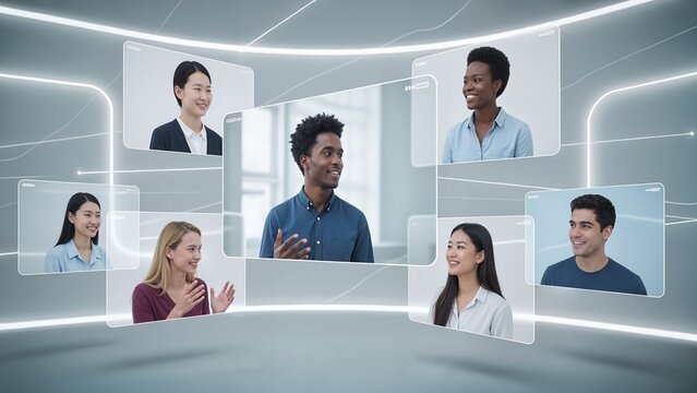 Diverse group of people engaged in virtual collaboration meeting   - Powered by Adobe