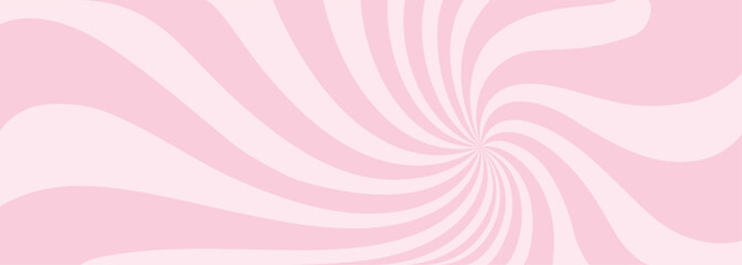 Ice-cream swirl background. Spiral pink icandy pattern. Groovy vector strawberry color sunburst twirl. Radial lollipop stripes backdrop. Abstract circus banner. Vintage funfair sun rays bg © babayuka