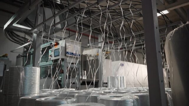 Industrial Weaving Machinery In Operation, Fiber Manufacturing Equipment With Precision Controls