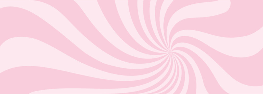 Ice-cream swirl background. Spiral pink icandy pattern. Groovy vector strawberry color sunburst twirl. Radial lollipop stripes backdrop. Abstract circus banner. Vintage funfair sun rays bg