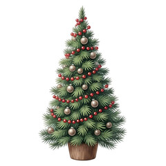 A traditional festive Christmas tree decorated with ornaments art