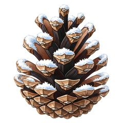A detailed watercolor illustration of a snowy pine cone