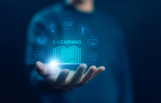 digital book and cloud icons, representing e-learning, online education, library systems, cloud document storage, and modern knowledge management solutions. training course, webinar, e learn platform