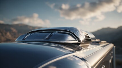 Focused medium shot on sleek aerodynamic roof fairings designed to reduce drag with the rest of the trailer gently blurred to emphasize the addon device