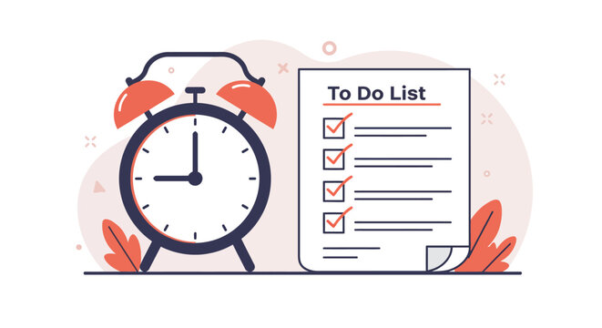 Alarm Clock and To Do List Illustration.
