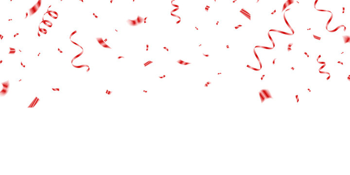 The background features red confetti arranged in a zigzag pattern for celebration. Decorative vector illustration for the festive season.