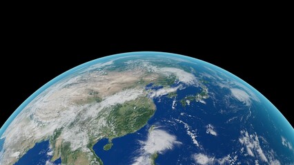 Planet Earth Horizon with Atmosphere and Clouds on Black Background - 3D Illustration