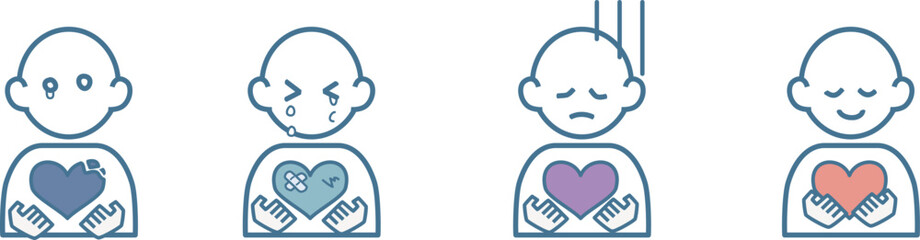 いろんな感情のハートを持った人の図