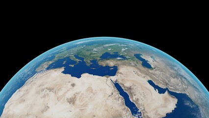 Planet Earth Horizon with Atmosphere and Clouds on Black Background - 3D Illustration