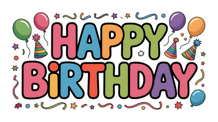 Vibrant colorful happy birthday greeting with balloons and party decorations